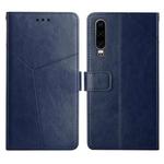 For Huawei P30 Y Stitching Horizontal Flip Leather Phone Case with Holder & Card Slots & Wallet & Photo Frame(Blue)