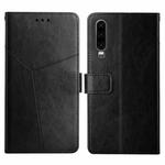 For Huawei P30 Y Stitching Horizontal Flip Leather Phone Case with Holder & Card Slots & Wallet & Photo Frame(Black)