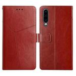 For Huawei P30 Y Stitching Horizontal Flip Leather Phone Case with Holder & Card Slots & Wallet & Photo Frame(Brown)