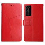 For Huawei P40 Y Stitching Horizontal Flip Leather Phone Case with Holder & Card Slots & Wallet & Photo Frame(Red)
