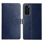 For Huawei P40 Y Stitching Horizontal Flip Leather Phone Case with Holder & Card Slots & Wallet & Photo Frame(Blue)