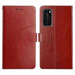 For Huawei P40 Y Stitching Horizontal Flip Leather Phone Case with Holder & Card Slots & Wallet & Photo Frame(Brown)