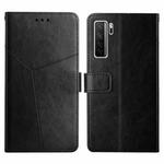 For Huawei P40 Lite 5G Y Stitching Horizontal Flip Leather Phone Case with Holder & Card Slots & Wallet & Photo Frame(Black)