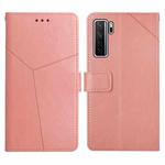 For Huawei P40 Lite 5G Y Stitching Horizontal Flip Leather Phone Case with Holder & Card Slots & Wallet & Photo Frame(Rose Gold)