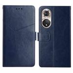 For Huawei P50 Y Stitching Horizontal Flip Leather Phone Case with Holder & Card Slots & Wallet & Photo Frame(Blue)