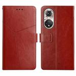 For Huawei P50 Y Stitching Horizontal Flip Leather Phone Case with Holder & Card Slots & Wallet & Photo Frame(Brown)