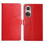 For Huawei P50 Pro Y Stitching Horizontal Flip Leather Phone Case with Holder & Card Slots & Wallet & Photo Frame(Red)