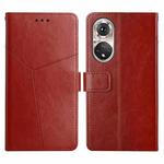 For Huawei P50 Pro Y Stitching Horizontal Flip Leather Phone Case with Holder & Card Slots & Wallet & Photo Frame(Brown)