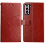 For Samsung Galaxy S21 FE 5G Y Stitching Horizontal Flip Leather Case with Holder & Card Slots & Wallet & Photo Frame(Brown)