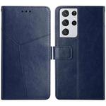 For Samsung Galaxy S21 Ultra 5G Y Stitching Horizontal Flip Leather Case with Holder & Card Slots & Wallet & Photo Frame(Blue)