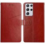 For Samsung Galaxy S21 Ultra 5G Y Stitching Horizontal Flip Leather Case with Holder & Card Slots & Wallet & Photo Frame(Brown)