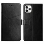 For iPhone 12 Pro Max Y Stitching Horizontal Flip Leather Phone Case with Holder & Card Slots & Wallet & Photo Frame(Black)