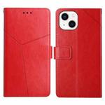 For iPhone 13 Y Stitching Horizontal Flip Leather Phone Case with Holder & Card Slots & Wallet & Photo Frame(Red)