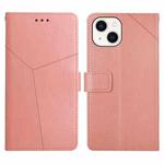 For iPhone 13 Y Stitching Horizontal Flip Leather Phone Case with Holder & Card Slots & Wallet & Photo Frame(Rose Gold)