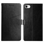 For iPhone SE 2022 / SE 2020 / 8 / 7 Y Stitching Horizontal Flip Leather Phone Case with Holder & Card Slots & Wallet & Photo Frame(Black)