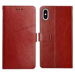 For iPhone X / XS Y Stitching Horizontal Flip Leather Phone Case with Holder & Card Slots & Wallet & Photo Frame(Brown)
