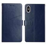 For iPhone XS Max Y Stitching Horizontal Flip Leather Phone Case with Holder & Card Slots & Wallet & Photo Frame(Blue)