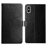 For iPhone XS Max Y Stitching Horizontal Flip Leather Phone Case with Holder & Card Slots & Wallet & Photo Frame(Black)