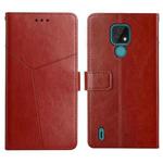 For Motorola Moto E7 Y Stitching Horizontal Flip Leather Phone Case with Holder & Card Slots & Wallet & Photo Frame(Brown)