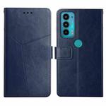 For Motorola Edge 20 Y Stitching Horizontal Flip Leather Phone Case with Holder & Card Slots & Wallet & Photo Frame(Blue)