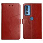 For Motorola Edge 20 Pro Y Stitching Horizontal Flip Leather Phone Case with Holder & Card Slots & Wallet & Photo Frame(Brown)