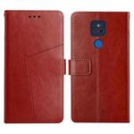 For Motorola Moto G Play 2021 Y Stitching Horizontal Flip Leather Phone Case with Holder & Card Slots & Wallet & Photo Frame(Brown)