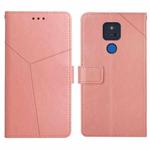 For Motorola Moto G Play 2021 Y Stitching Horizontal Flip Leather Phone Case with Holder & Card Slots & Wallet & Photo Frame(Rose Gold)