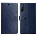 For Sony Xperia 10 III Y Stitching Horizontal Flip Leather Phone Case with Holder & Card Slots & Wallet & Photo Frame(Blue)