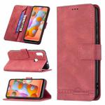 For Samsung Galaxy A11 Magnetic Clasp RFID Blocking Anti-Theft Leather Case with Holder & Card Slots & Wallet(Red)