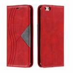 For iPhone 6 Plus Splicing Color Magnetic Hem Horizontal Flip Leather Case with Holder & Card Slots(Red)