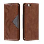 For iPhone 6 Plus Splicing Color Magnetic Hem Horizontal Flip Leather Case with Holder & Card Slots(Brown)
