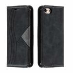 For iPhone SE 2022 / SE 2020 / 8 / 7 Splicing Color Magnetic Hem Horizontal Flip Leather Case with Holder & Card Slots(Black)