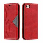 For iPhone SE 2022 / SE 2020 / 8 / 7 Splicing Color Magnetic Hem Horizontal Flip Leather Case with Holder & Card Slots(Red)