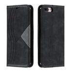 For iPhone 8 Plus / 7 Plus Splicing Color Magnetic Hem Horizontal Flip Leather Case with Holder & Card Slots(Black)