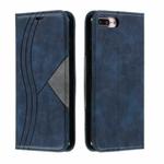 For iPhone 8 Plus / 7 Plus Splicing Color Magnetic Hem Horizontal Flip Leather Case with Holder & Card Slots(Blue)