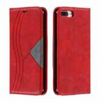 For iPhone 8 Plus / 7 Plus Splicing Color Magnetic Hem Horizontal Flip Leather Case with Holder & Card Slots(Red)