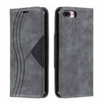 For iPhone 8 Plus / 7 Plus Splicing Color Magnetic Hem Horizontal Flip Leather Case with Holder & Card Slots(Grey)