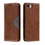 For iPhone 8 Plus / 7 Plus Splicing Color Magnetic Hem Horizontal Flip Leather Case with Holder & Card Slots(Brown)