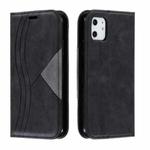 For iPhone 11 Splicing Color Magnetic Hem Horizontal Flip Leather Case with Holder & Card Slots(Black)