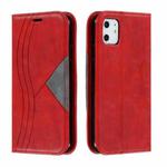 For iPhone 11 Splicing Color Magnetic Hem Horizontal Flip Leather Case with Holder & Card Slots(Red)