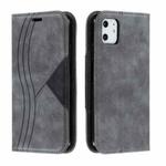 For iPhone 11 Splicing Color Magnetic Hem Horizontal Flip Leather Case with Holder & Card Slots(Grey)