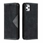 For iPhone 11 Pro Max Splicing Color Magnetic Hem Horizontal Flip Leather Case with Holder & Card Slots(Black)