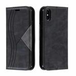 For iPhone X / XS Splicing Color Magnetic Hem Horizontal Flip Leather Case with Holder & Card Slots(Black)