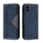 For iPhone X / XS Splicing Color Magnetic Hem Horizontal Flip Leather Case with Holder & Card Slots(Blue)