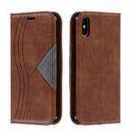 For iPhone X / XS Splicing Color Magnetic Hem Horizontal Flip Leather Case with Holder & Card Slots(Brown)