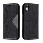 For iPhone XR Splicing Color Magnetic Hem Horizontal Flip Leather Case with Holder & Card Slots(Black)