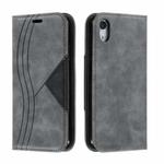 For iPhone XR Splicing Color Magnetic Hem Horizontal Flip Leather Case with Holder & Card Slots(Grey)