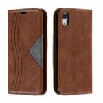 For iPhone XR Splicing Color Magnetic Hem Horizontal Flip Leather Case with Holder & Card Slots(Brown)