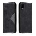 For iPhone XS Max Splicing Color Magnetic Hem Horizontal Flip Leather Case with Holder & Card Slots(Black)