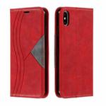 For iPhone XS Max Splicing Color Magnetic Hem Horizontal Flip Leather Case with Holder & Card Slots(Red)